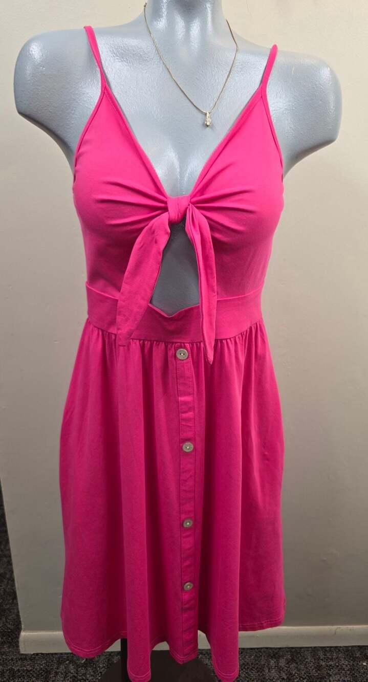 VotePretty Women's Tie-Front Spaghetti Strap Sundress with Buttons and Pockets